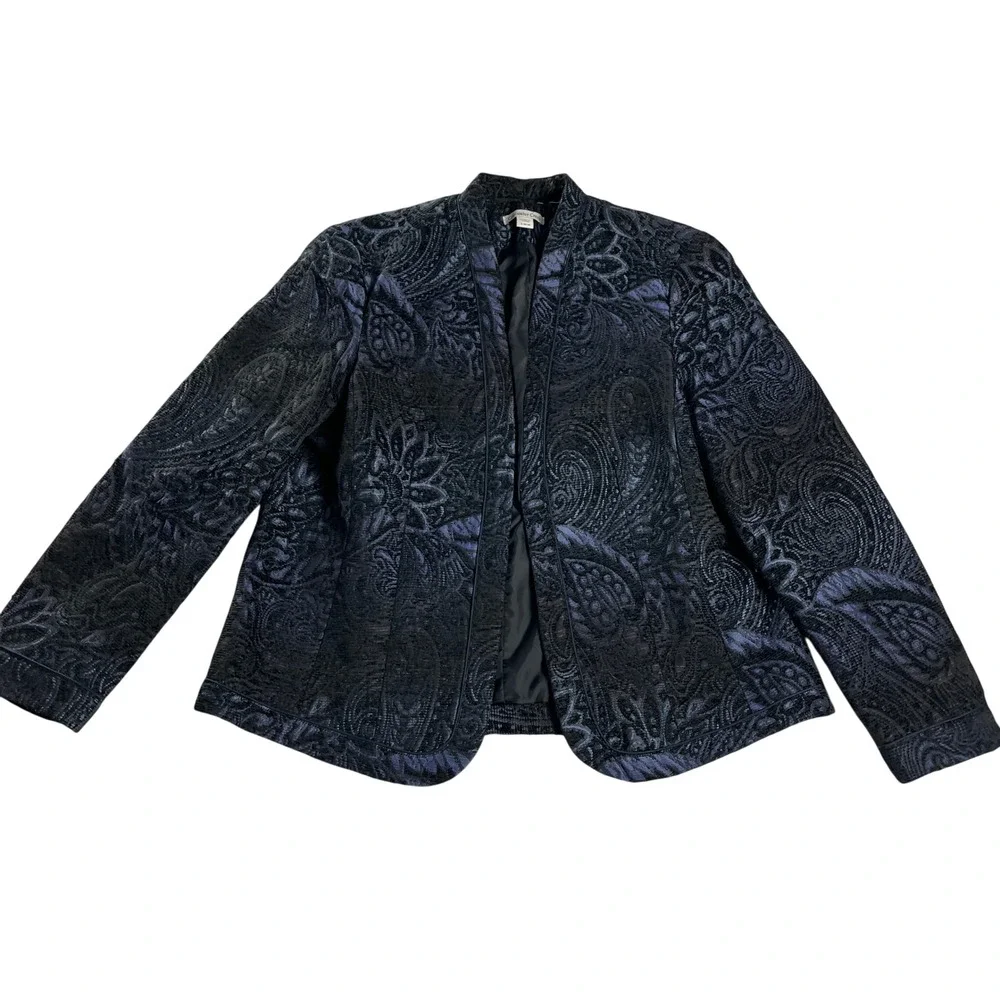 Coldwater Creek Paisley Jacquard Blazer L 14-16‎ Black Blue Jacket